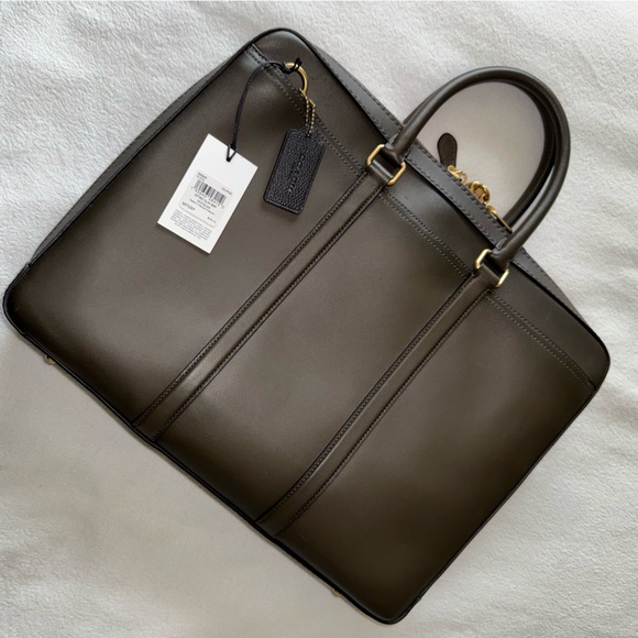 COACH Metropolitan Slim Briefcase Olive Green Glovetanned Leather Unisex EUC - Picture 15 of 16